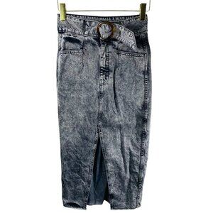 ZARA Denim Pencil Skirt Womens M Gray Marble Y2K High Waist Belted 90's Grunge